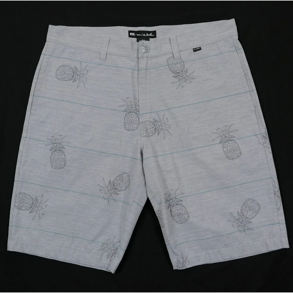 Travis Mathew Mens 36 Grey Pineapple Print Hybrid‎ Golf Shorts Stretch Tropical